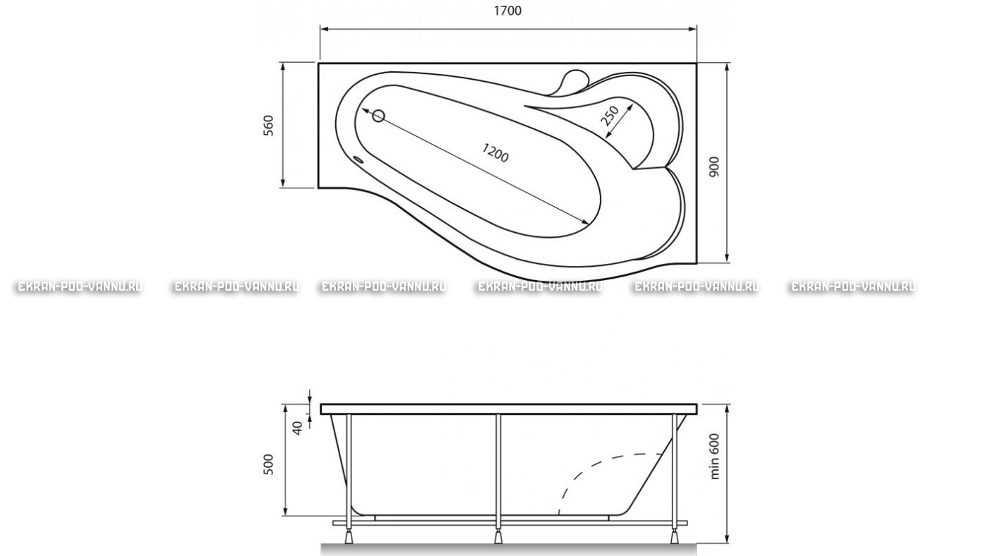 Акриловая ванна Relisan Isabella 170x90x60 – купить по цене 24130 руб. в интернет-магазине в городе Кемерово картинка 13