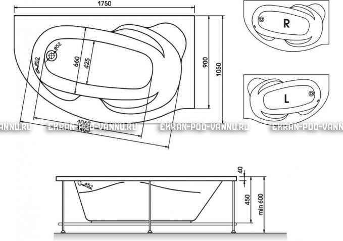 Акриловая ванна Relisan Liliya 175x90 – купить по цене 24570 руб. в интернет-магазине в городе Кемерово картинка 3