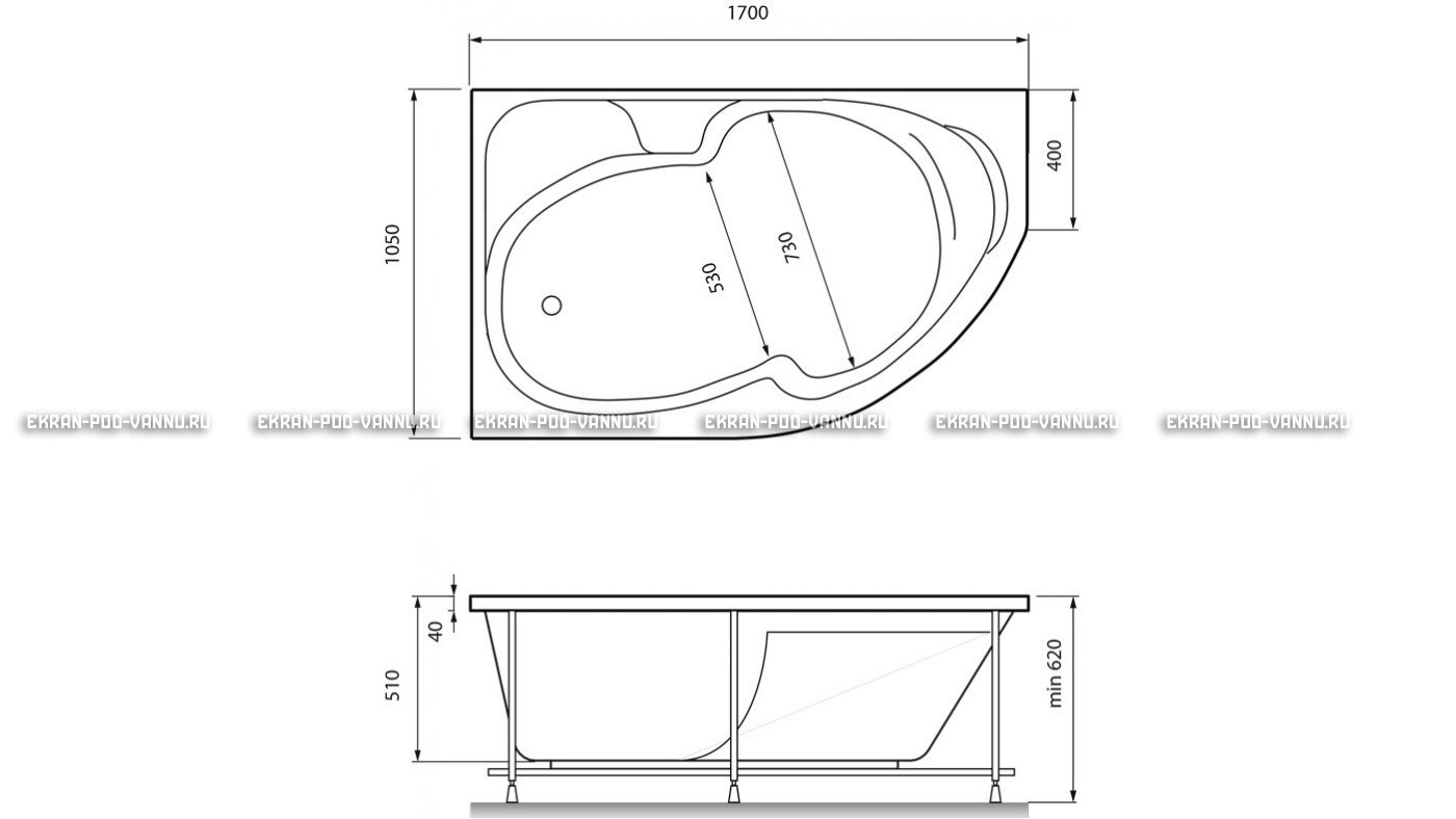 Акриловая ванна Relisan Sofi 170x105 – купить по цене 23480 руб. в интернет-магазине в городе Кемерово картинка 13