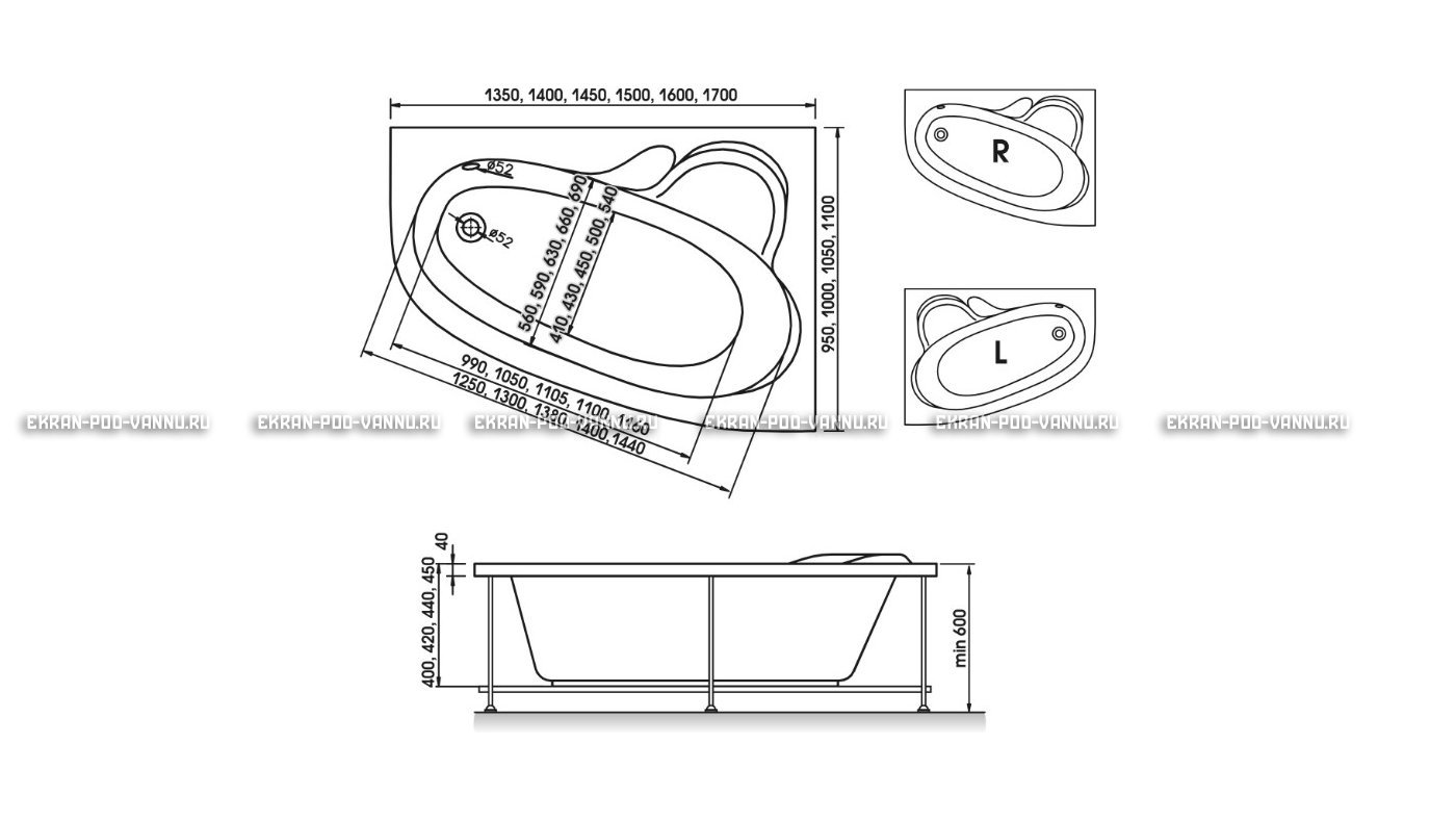 Акриловая ванна Relisan Ariadna 150x110 – купить по цене 24690 руб. в интернет-магазине в городе Кемерово картинка 10