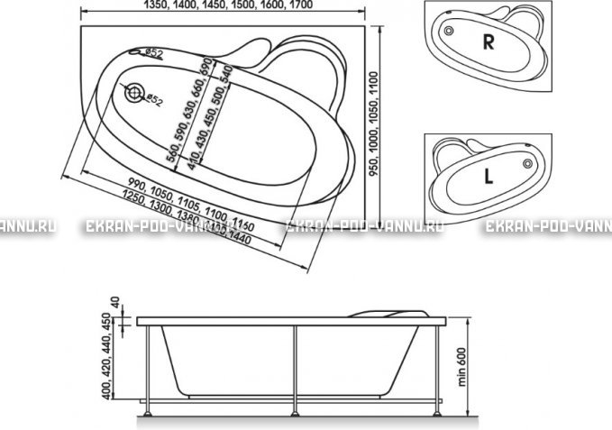Акриловая ванна Relisan Ariadna 150x110 – купить по цене 24690 руб. в интернет-магазине в городе Кемерово картинка 3