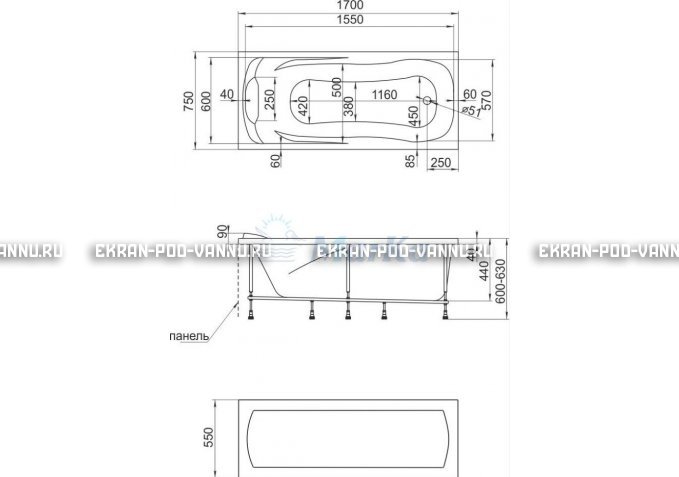 Акриловая ванна 1MarKa Calypso 170x75 – купить по цене 13950 руб. в интернет-магазине в городе Кемерово картинка 7