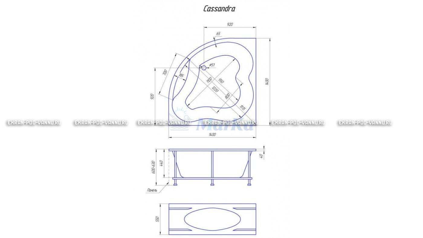 Акриловая ванна 1MarKa Cassandra 140x140 – купить по цене 18620 руб. в интернет-магазине в городе Кемерово картинка 19