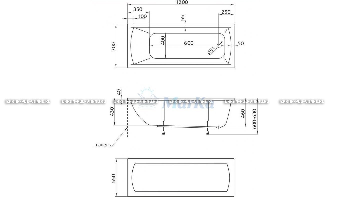 Акриловая ванна 1MarKa Modern 120x70 – купить по цене 7600 руб. в интернет-магазине в городе Кемерово картинка 13
