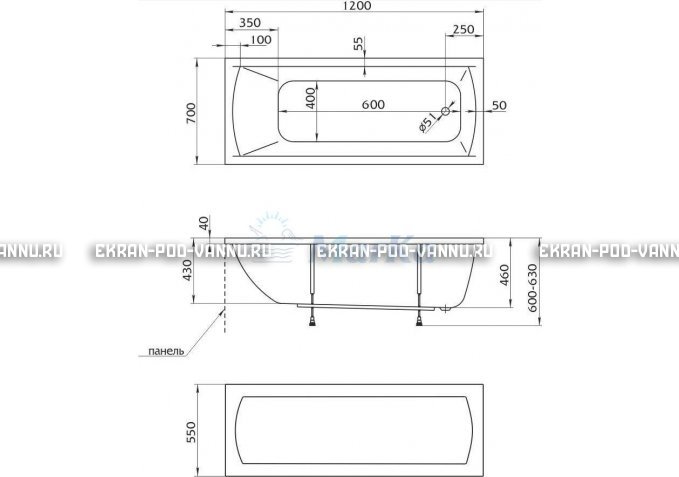 Акриловая ванна 1MarKa Modern 120x70 – купить по цене 7600 руб. в интернет-магазине в городе Кемерово картинка 4