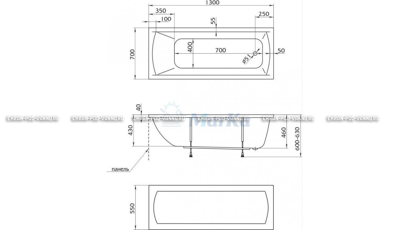 Акриловая ванна 1MarKa Modern 130x70 – купить по цене 8620 руб. в интернет-магазине в городе Кемерово картинка 16