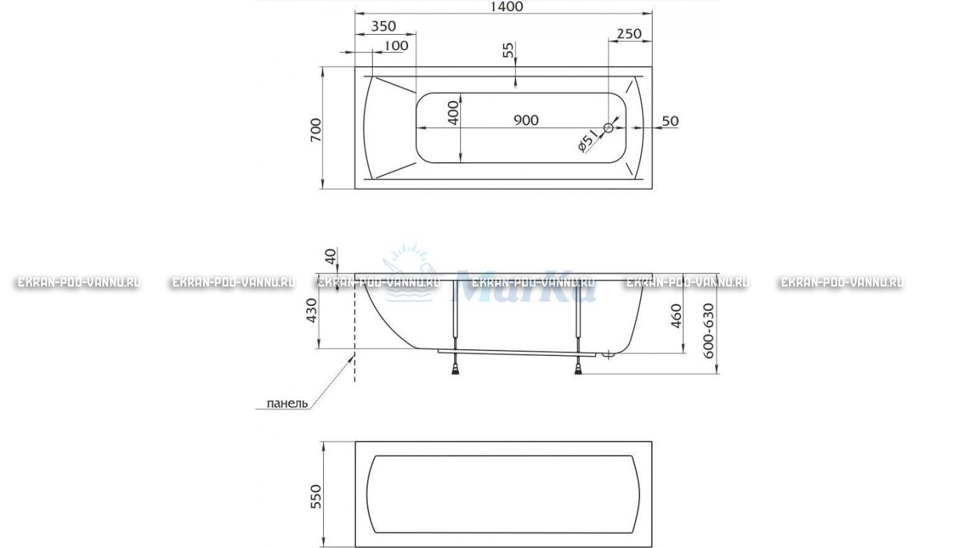 Акриловая ванна 1MarKa Modern 140x70 – купить по цене 8910 руб. в интернет-магазине в городе Кемерово картинка 16