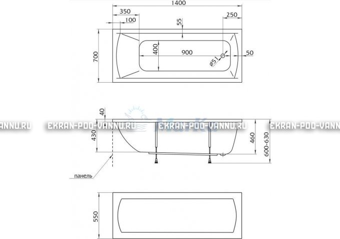 Акриловая ванна 1MarKa Modern 140x70 – купить по цене 8910 руб. в интернет-магазине в городе Кемерово картинка 5