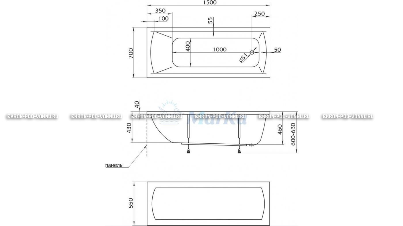 Акриловая ванна 1MarKa Modern 150x70 – купить по цене 9210 руб. в интернет-магазине в городе Кемерово картинка 13