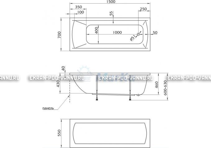 Акриловая ванна 1MarKa Modern 150x70 – купить по цене 9210 руб. в интернет-магазине в городе Кемерово картинка 4