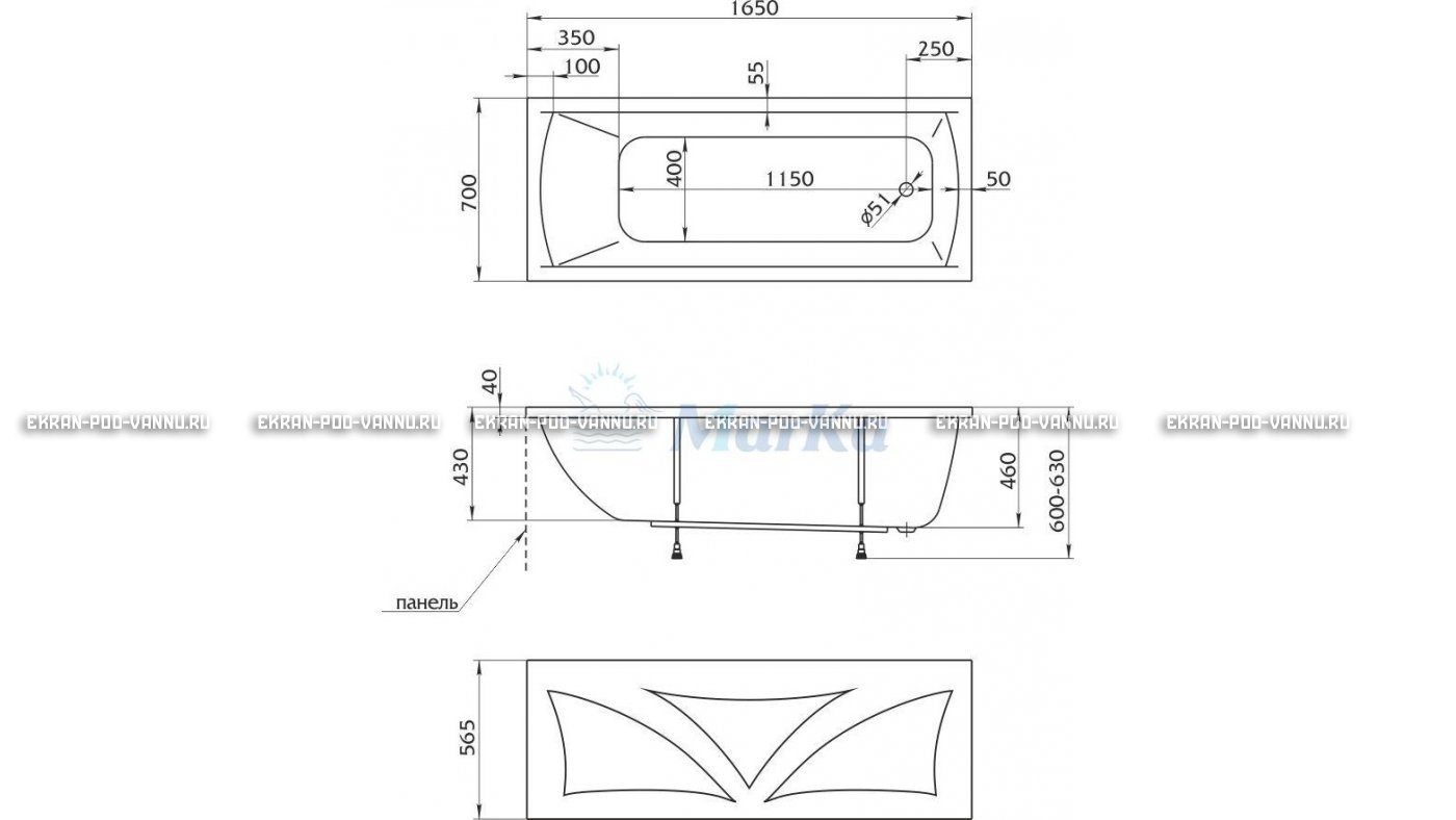 Акриловая ванна 1MarKa Modern 165x70 – купить по цене 9810 руб. в интернет-магазине в городе Кемерово картинка 16