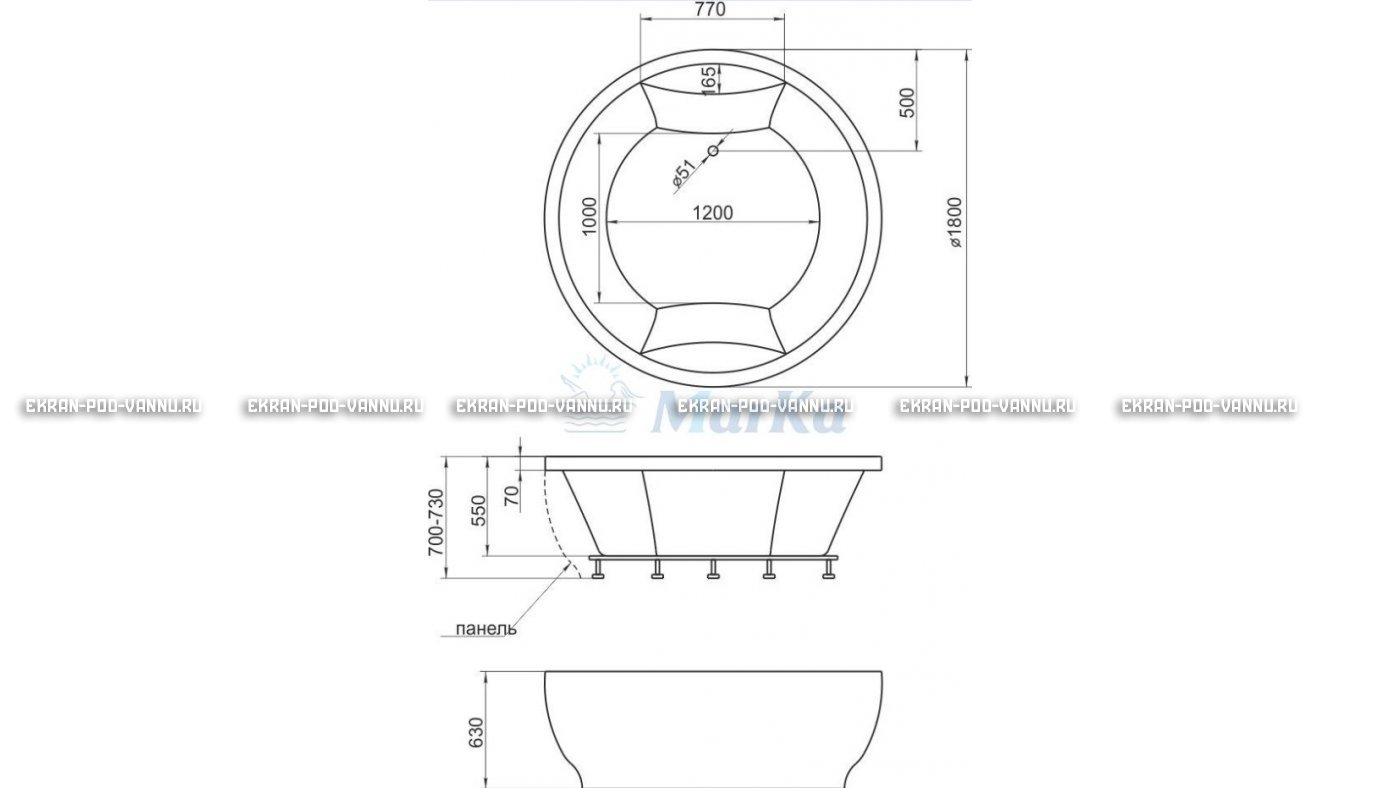 Акриловая ванна 1MarKa Omega 180x180  – купить по цене 42450 руб. в интернет-магазине в городе Кемерово картинка 13