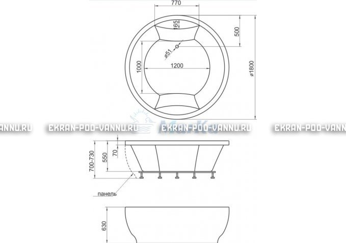 Акриловая ванна 1MarKa Omega 180x180  – купить по цене 42450 руб. в интернет-магазине в городе Кемерово картинка 4