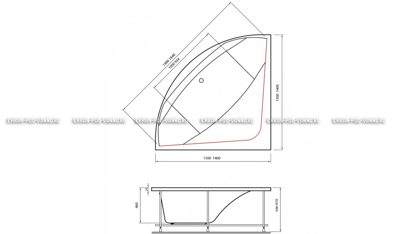 Акриловая ванна Vayer Boomerang 150x150 – купить по цене 59550 руб. в интернет-магазине в городе Кемерово картинка 15