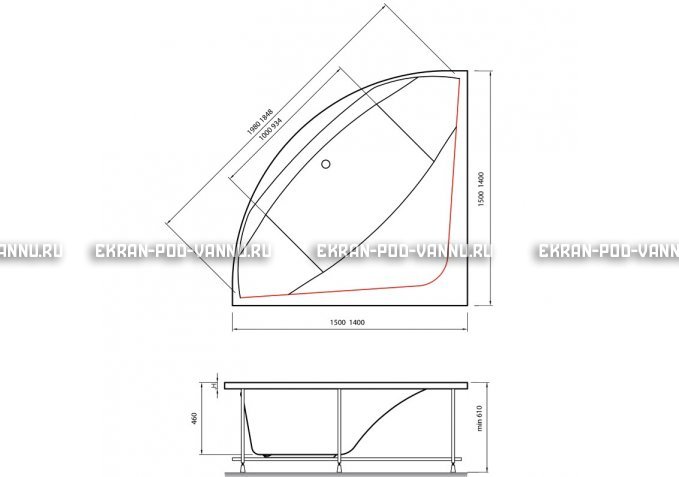 Акриловая ванна Vayer Boomerang 150x150 – купить по цене 59550 руб. в интернет-магазине в городе Кемерово картинка 4