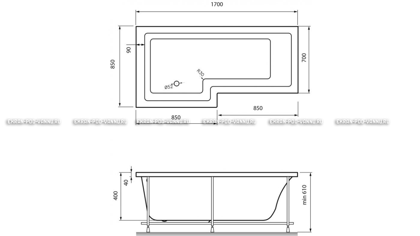 Акриловая ванна Vayer Options 170х70/85 – купить по цене 24110 руб. в интернет-магазине в городе Кемерово картинка 13
