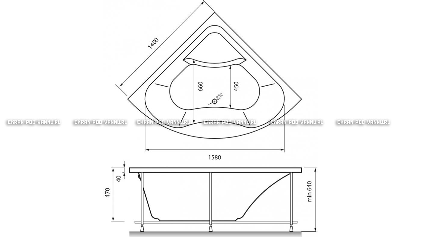Акриловая ванна Vayer Persefona 140x140 – купить по цене 25230 руб. в интернет-магазине в городе Кемерово картинка 15