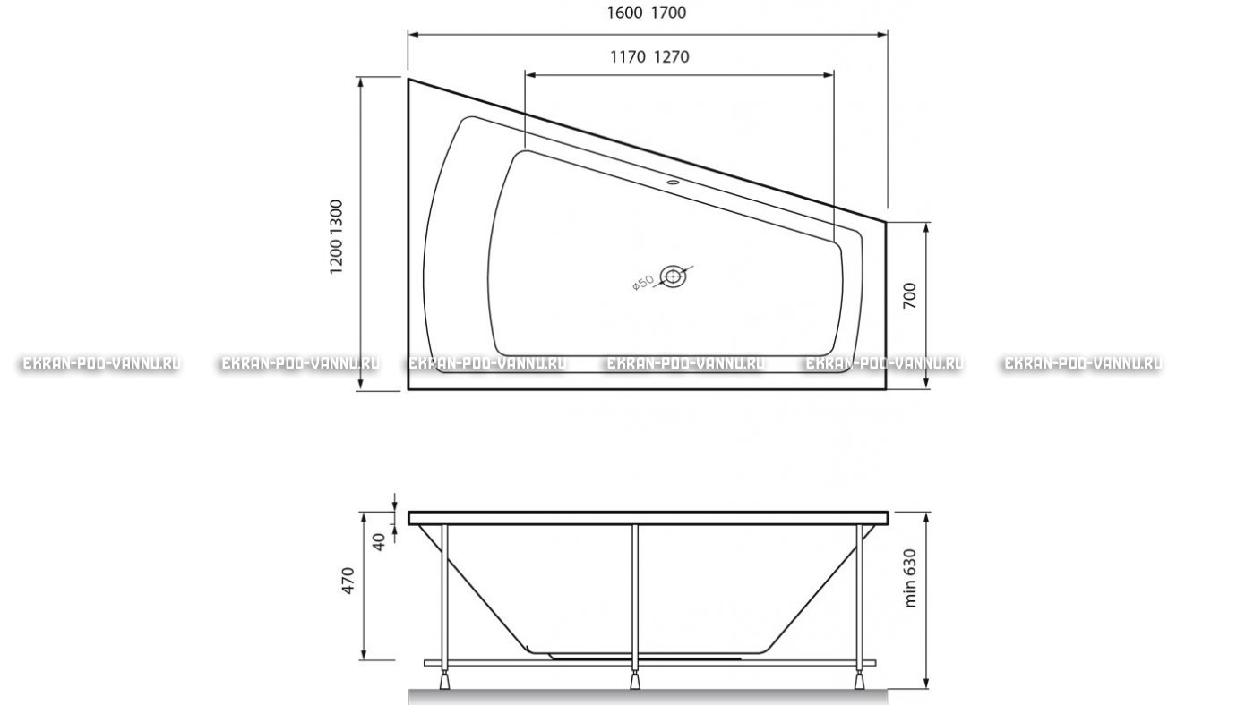 Акриловая ванна Vayer Trinitiy 170x130 – купить по цене 32590 руб. в интернет-магазине в городе Кемерово картинка 13