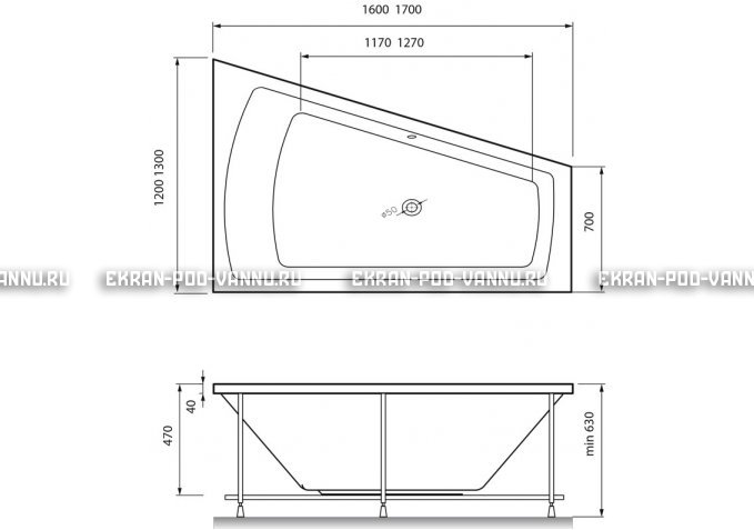 Акриловая ванна Vayer Trinitiy 170x130 – купить по цене 32590 руб. в интернет-магазине в городе Кемерово картинка 4